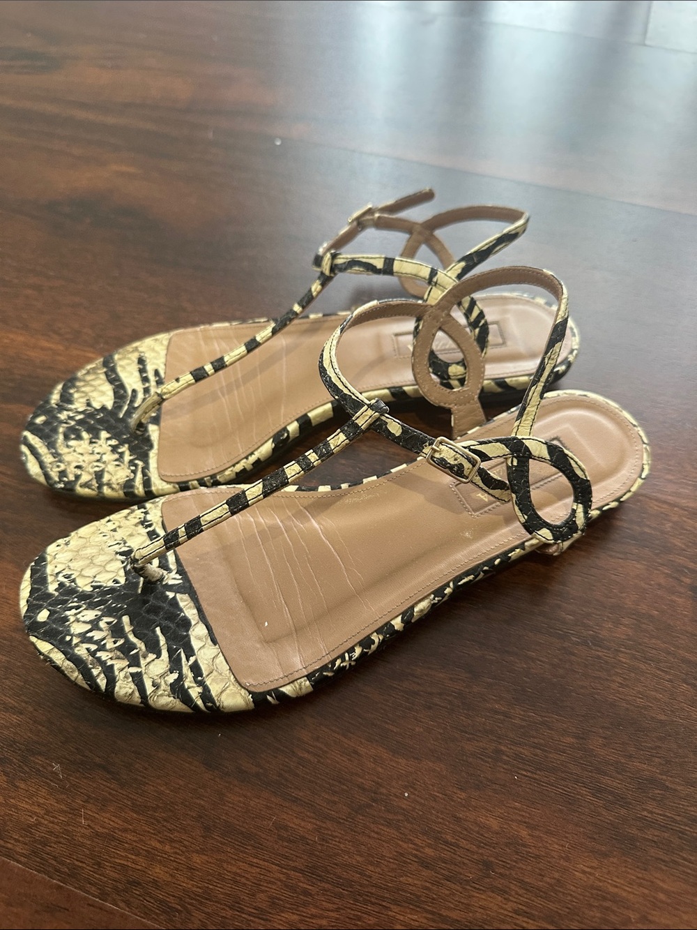 Aquazzurra Womens Snake-Print Strappy Sandals sz 36.5 $645